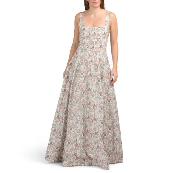 AQUA BLU Amaryllis Silk Blend Claudette Square Neck Maxi Dress - Picture 1 of 2